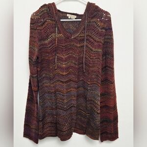 Royal Robbins Multi- Coloured Purple and Brown Crochet Knit Sz L Hooded  Sweater